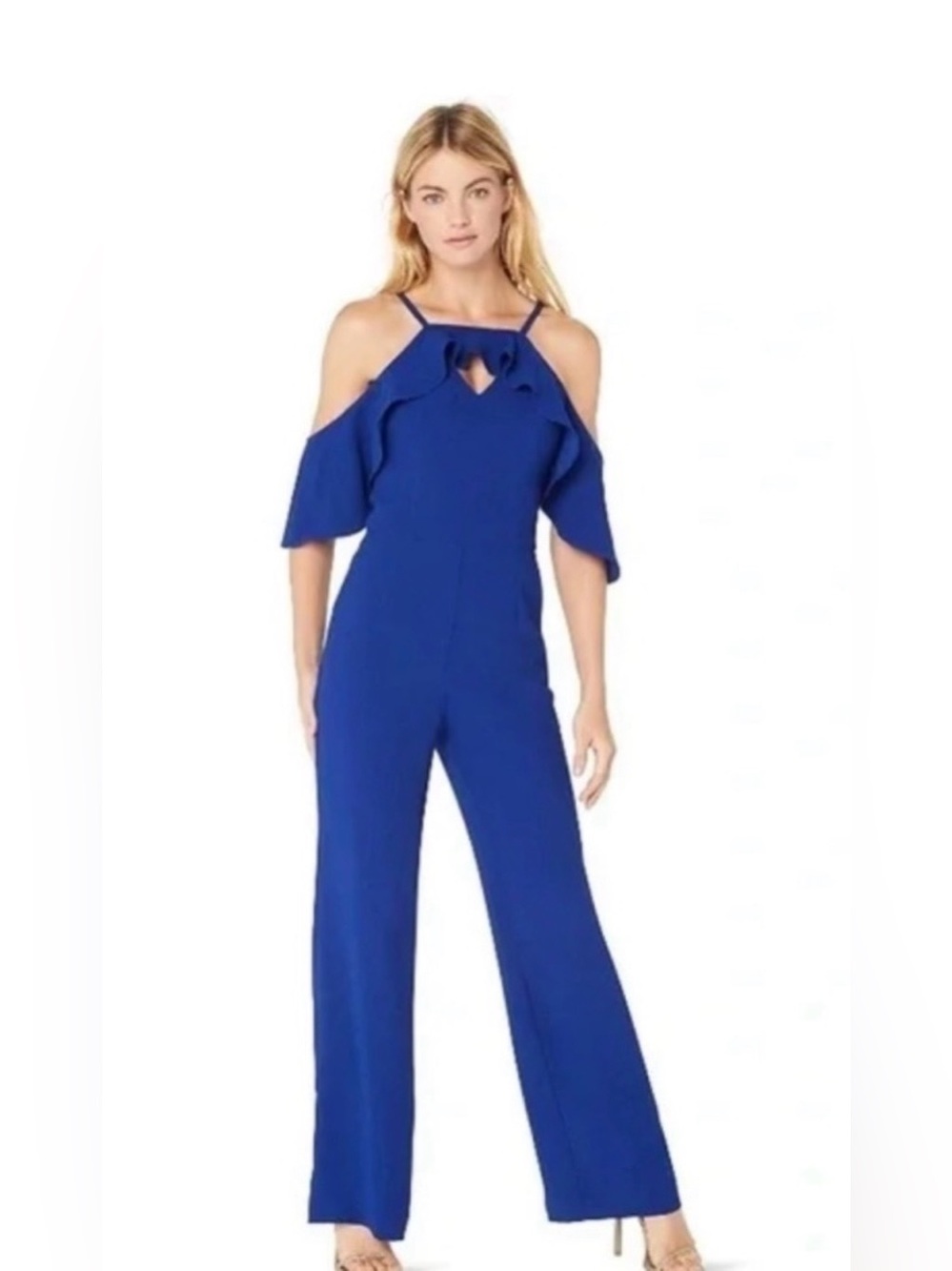 Trina Turk Cold Shoulder Wide Leg Blue Jumpsuit - 2